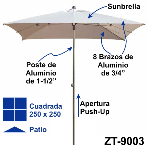 ZT-9003 Sombrilla Serena cuadrada mediana