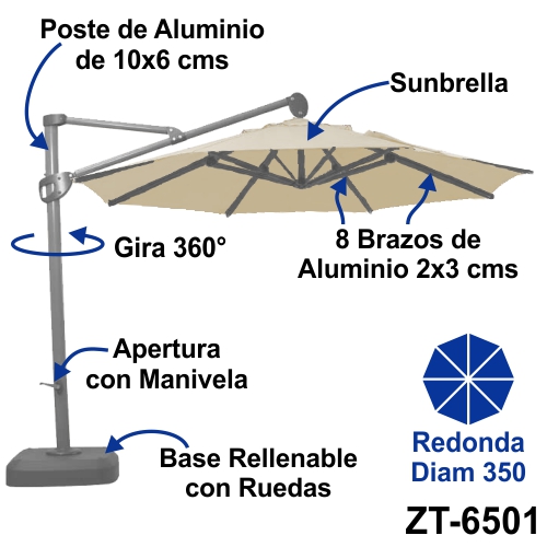 LETA sombrilla colgante de aluminio frente al mar