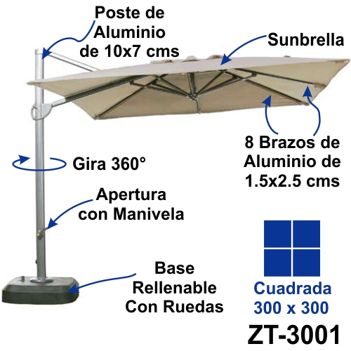 ZT-3001 ZENI sombrilla cuadrada de poste lateral